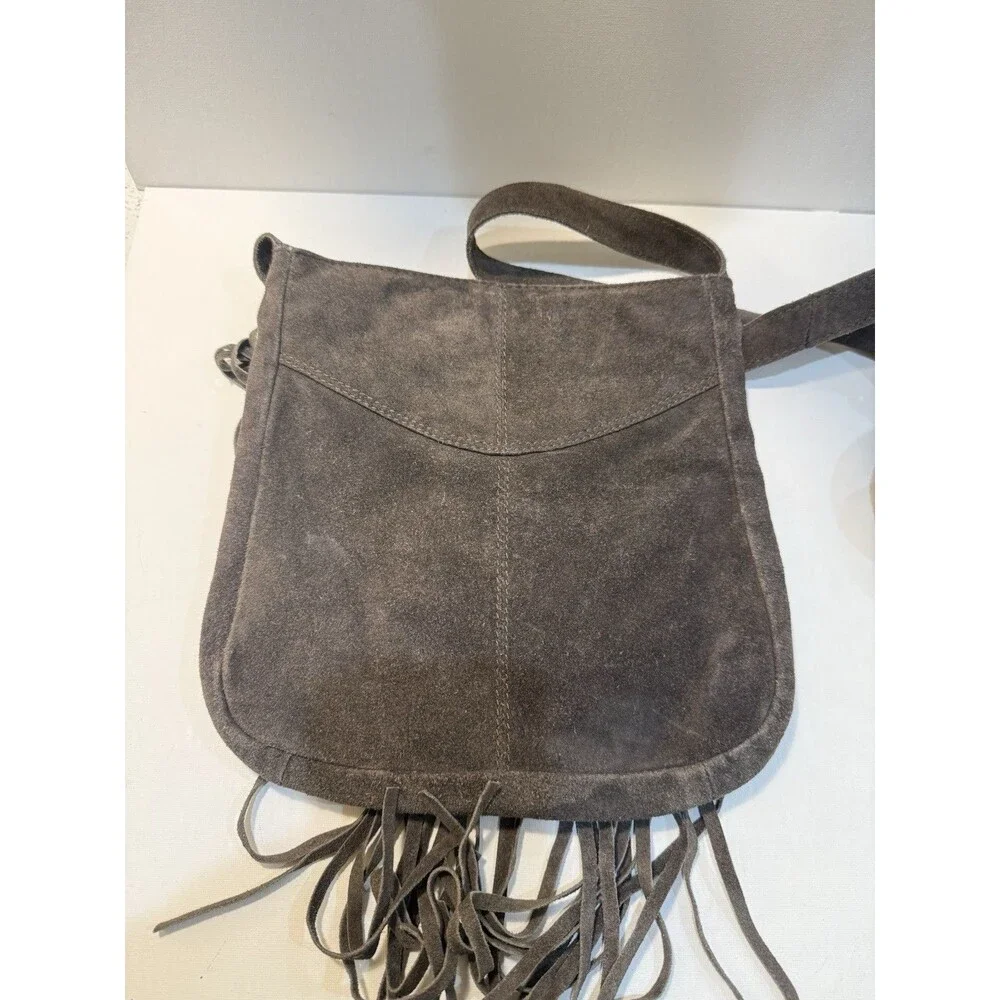 Boho Fringe Earthbound Trading Suede Leather Crossbody Brown Bag Purse Western